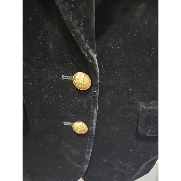 J. Crew Black Velvet One Button Blazer Jacket Gold Crest Button Sz 0 Women's - Picture 3 of 7